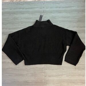 Lulus Black Ribbed Mock Neck Cropped Sweater Women's XL